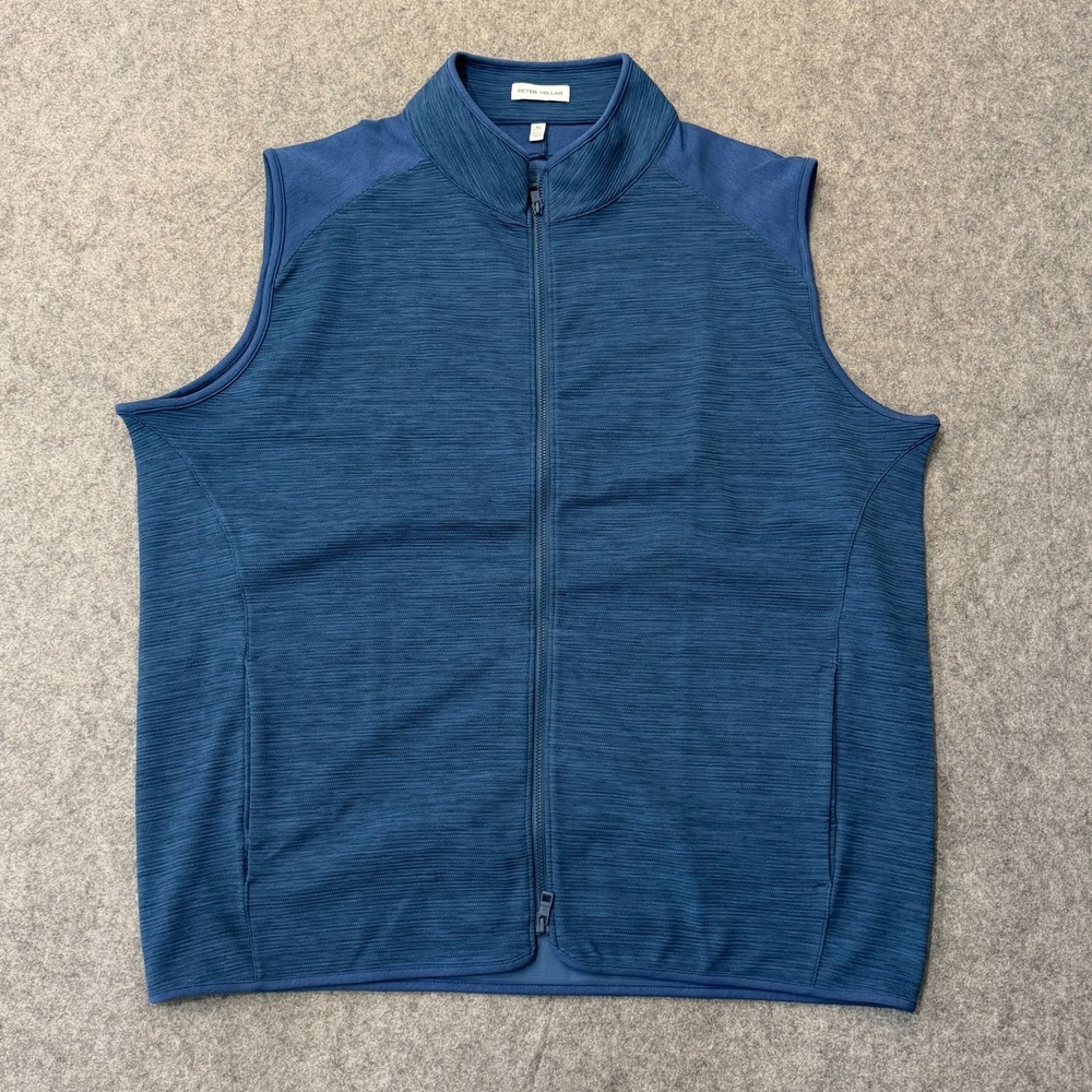 Peter Millar Heathered Navy Blue Haze Vista Full Zip-Up Vest Men's Size XL